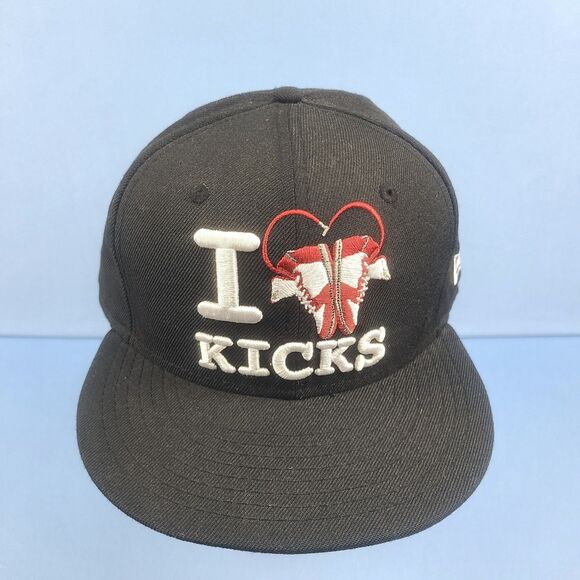 New Era 5950 Fitted Cap Size 7 5/8 "I Love Kicks" Black Embroidered 59Fifty Hat - Picture 1 of 11